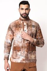 Rust Print Multi Band Collar Shirt